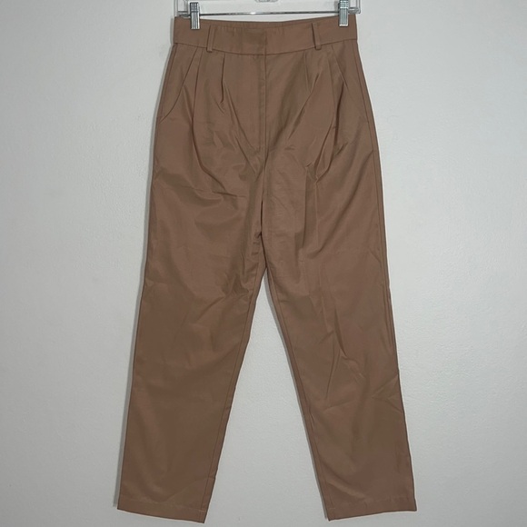 Amanda Uprichard Straight Leg Pleated Pants Size 2 Zip Up Tan - Picture 1 of 8